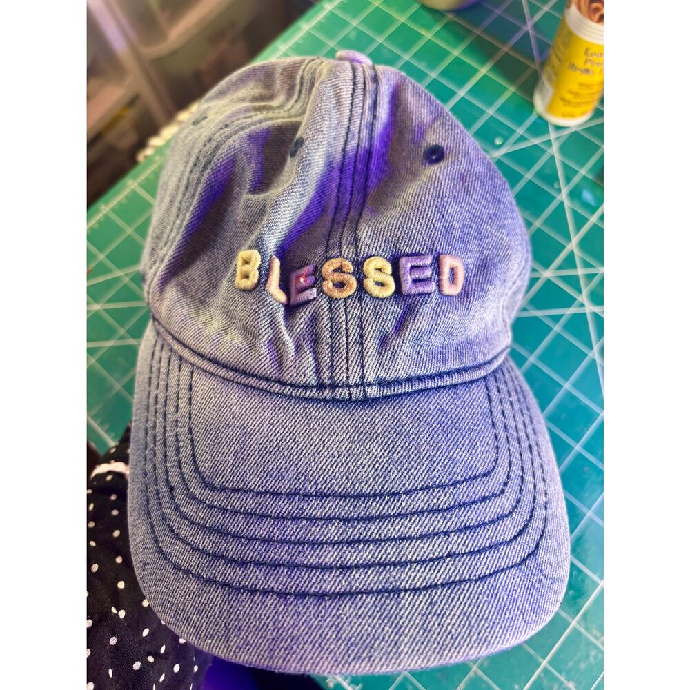 Denim Blessed Baseball Hat Adjustable Blue Jean Cap Rainbow Linin